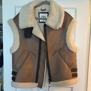 Zara Tan and Cream Shearling Vest